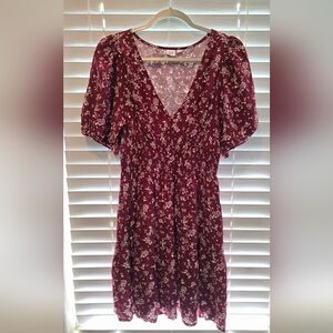 Women’s Burgundy Floral V-Neck Dress